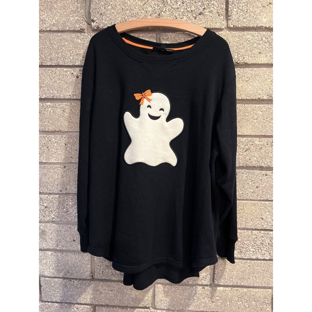 Jane + Delancey Black Long Sleeve Top With Ghost Applique & Orange Bow